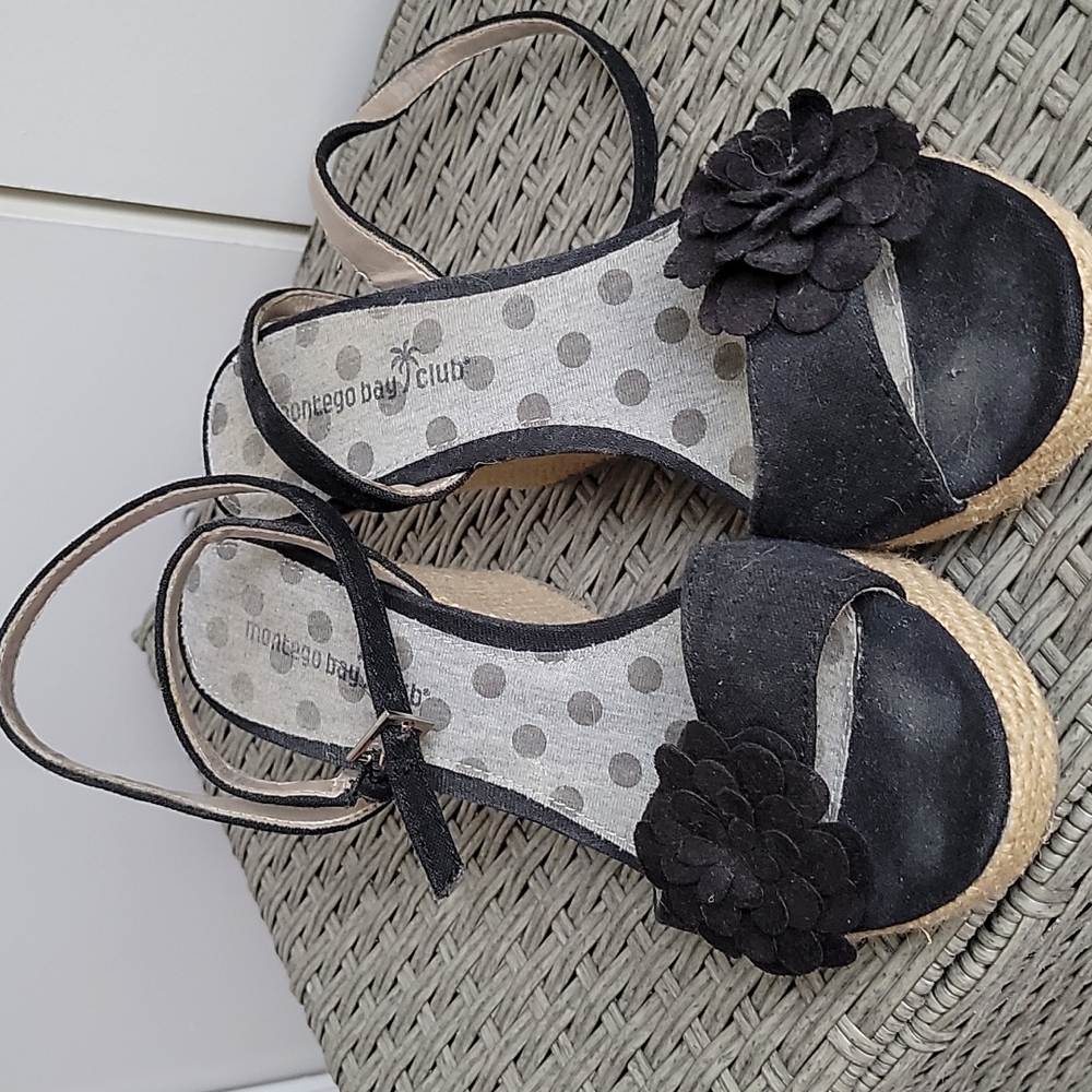 Flower rope espadrille wedge heel sandals